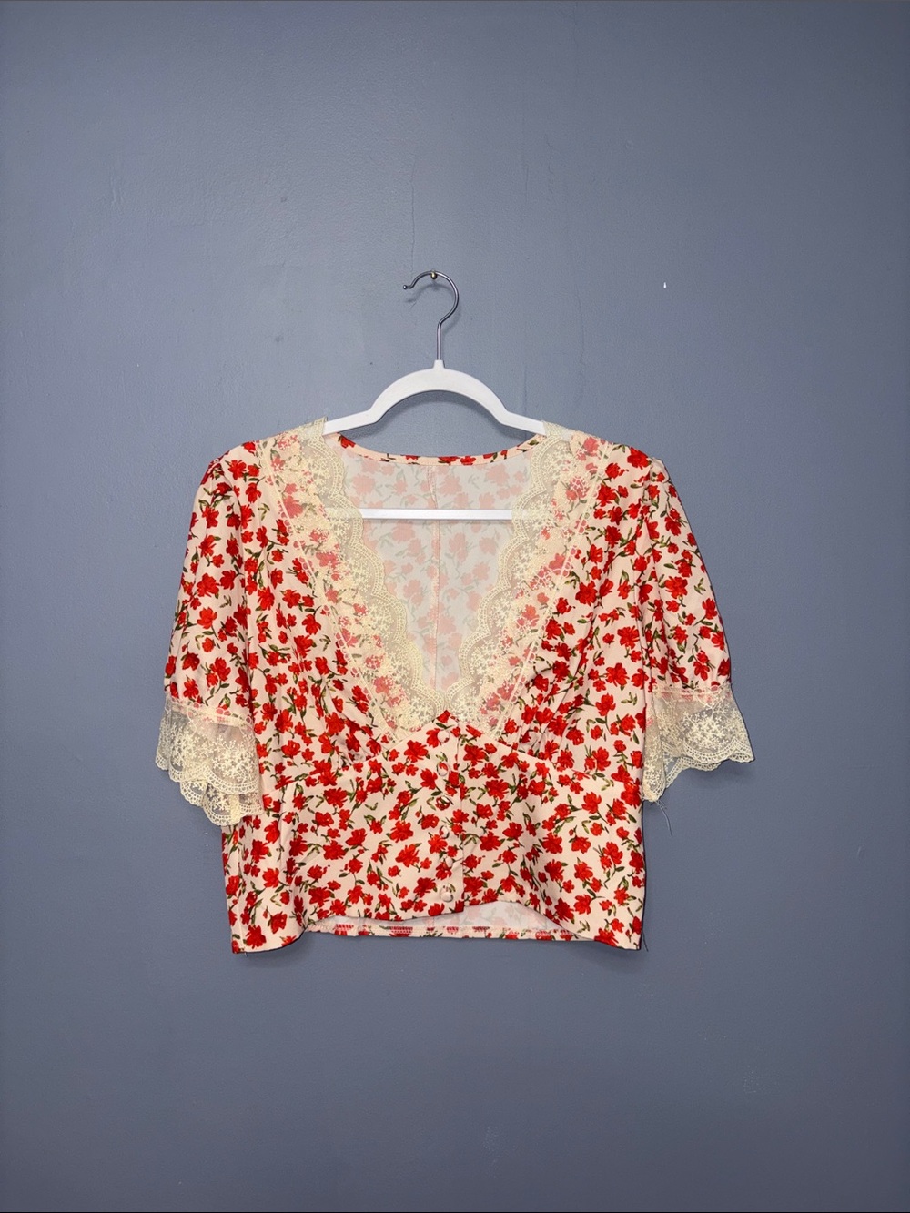 SHEIN • Cream Floral Lace Blouse